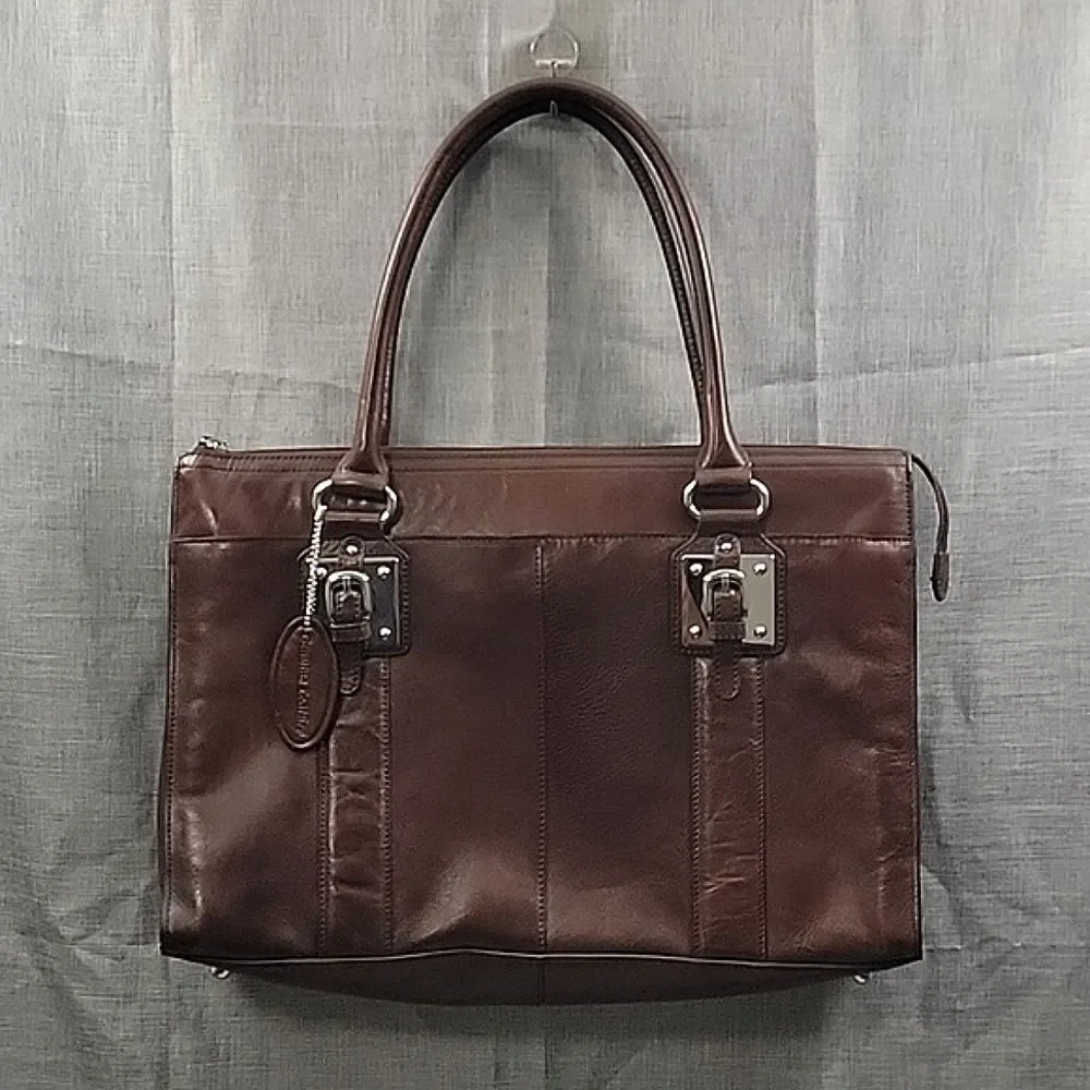 Wilson's VTG Women's Dark Brown Leather Briefcase Silver Hardware Computer Bag